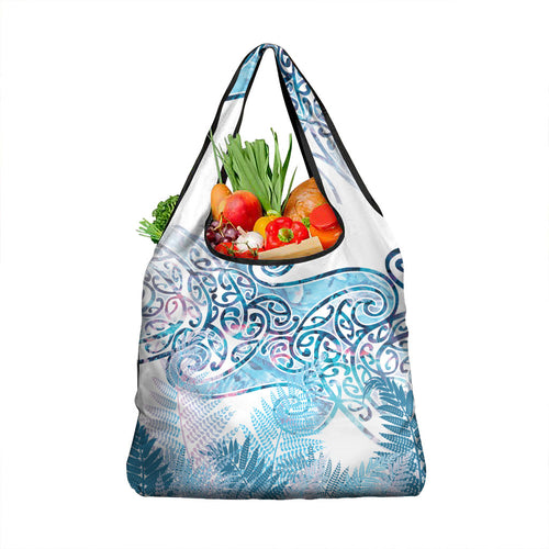 Aotearoa Maori Koru Curves Grocery Bag Aqua Paua Shell