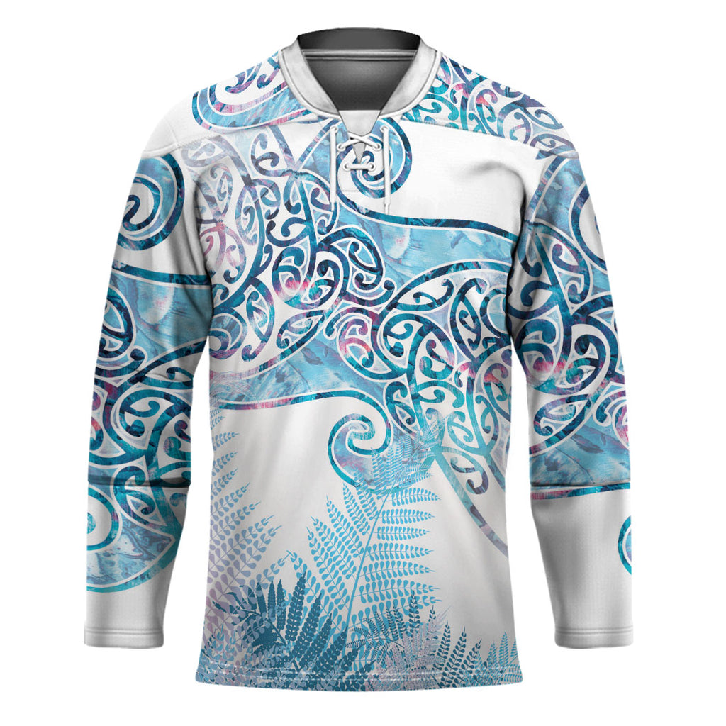 Aotearoa Maori Koru Curves Hockey Jersey Aqua Paua Shell