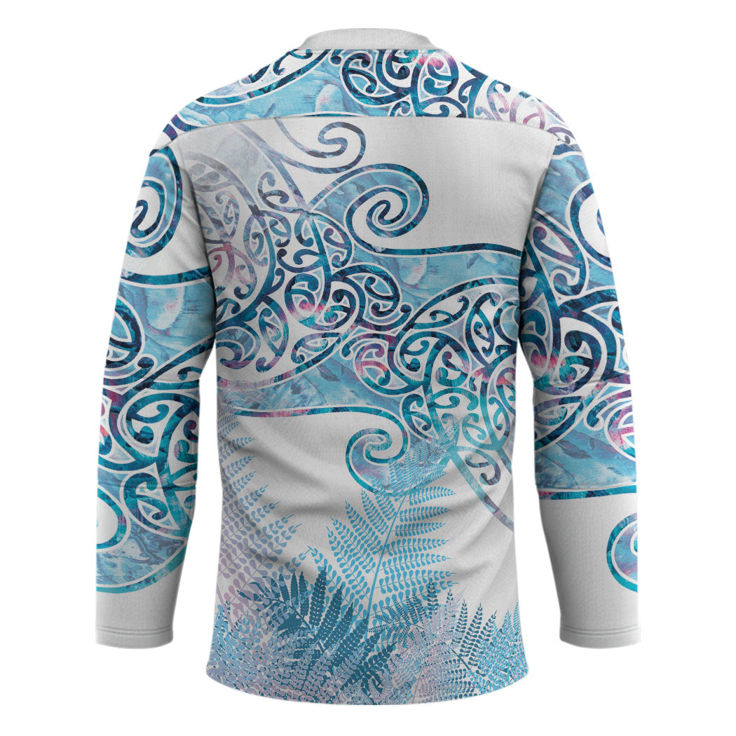 Aotearoa Maori Koru Curves Hockey Jersey Aqua Paua Shell
