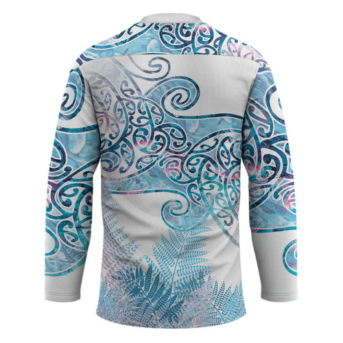 Aotearoa Maori Koru Curves Hockey Jersey Aqua Paua Shell