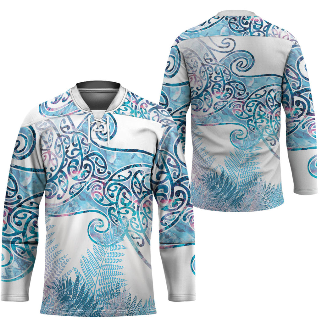 Aotearoa Maori Koru Curves Hockey Jersey Aqua Paua Shell