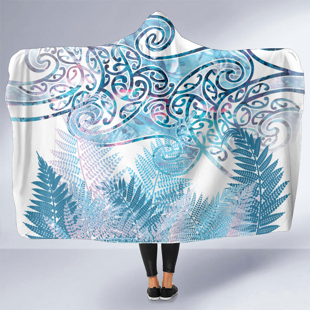 Aotearoa Maori Koru Curves Hooded Blanket Aqua Paua Shell