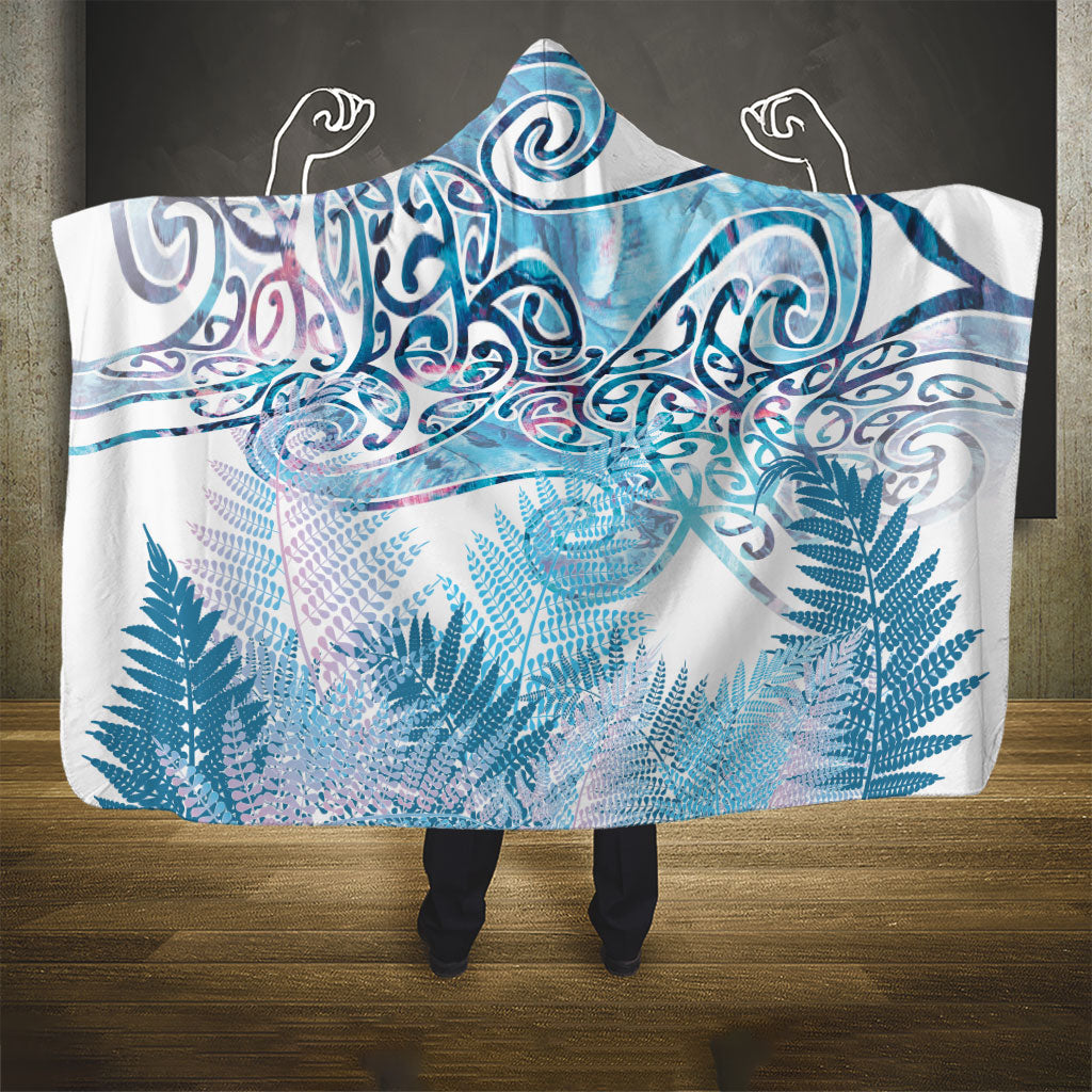 Aotearoa Maori Koru Curves Hooded Blanket Aqua Paua Shell