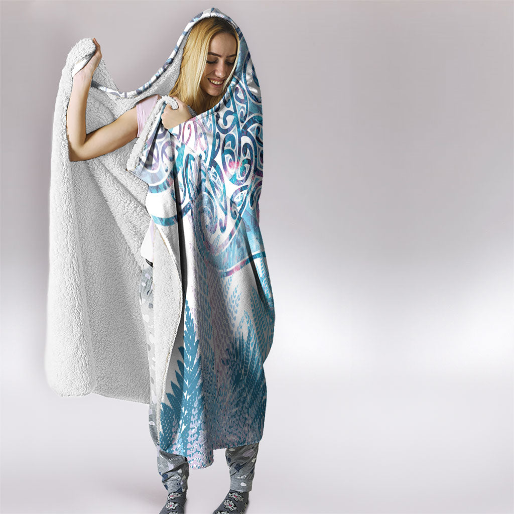 Aotearoa Maori Koru Curves Hooded Blanket Aqua Paua Shell