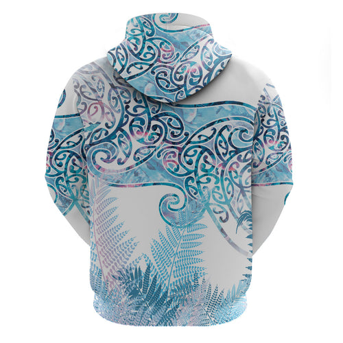 Aotearoa Maori Koru Curves Hoodie Aqua Paua Shell
