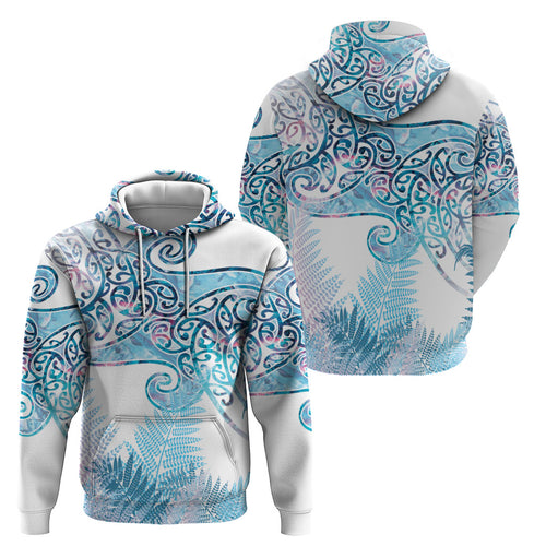 Aotearoa Maori Koru Curves Hoodie Aqua Paua Shell