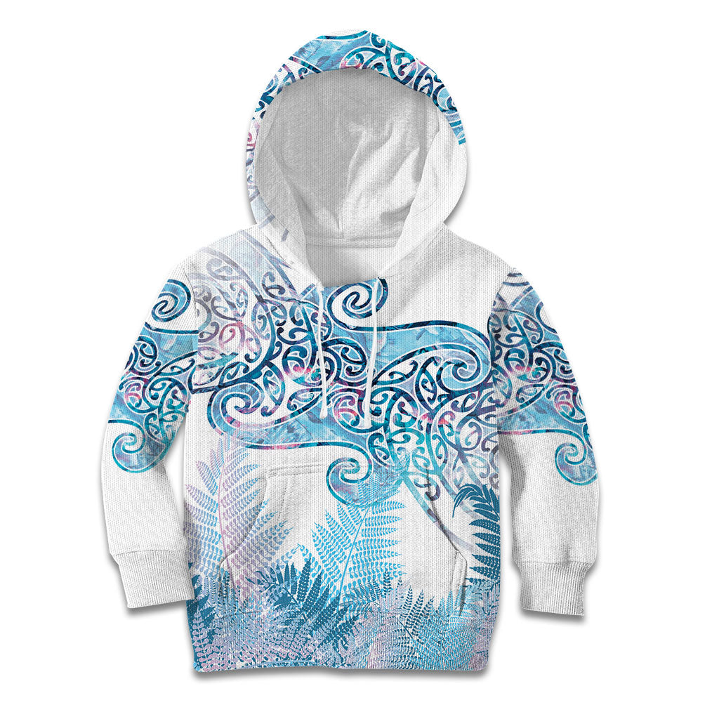 Aotearoa Maori Koru Curves Kid Hoodie Aqua Paua Shell