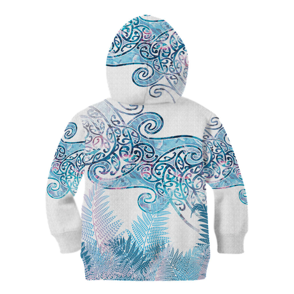 Aotearoa Maori Koru Curves Kid Hoodie Aqua Paua Shell