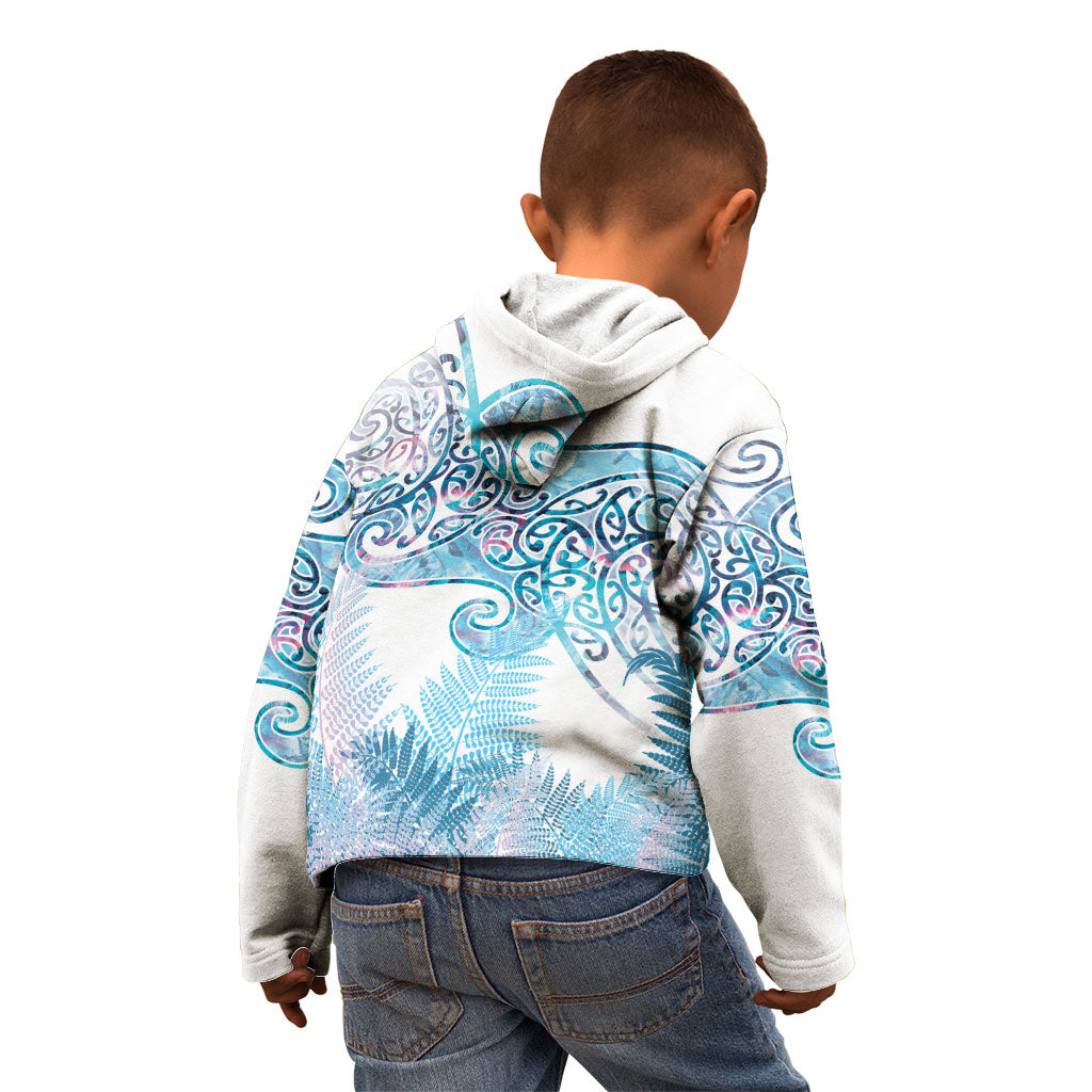 Aotearoa Maori Koru Curves Kid Hoodie Aqua Paua Shell