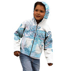 Aotearoa Maori Koru Curves Kid Hoodie Aqua Paua Shell