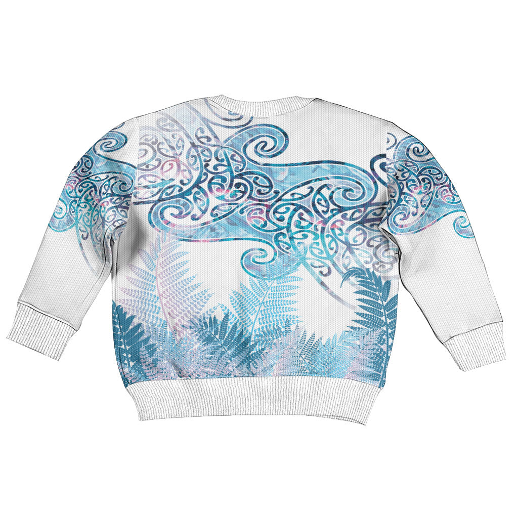 Aotearoa Maori Koru Curves Kid Ugly Christmas Sweater Aqua Paua Shell