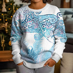 Aotearoa Maori Koru Curves Kid Ugly Christmas Sweater Aqua Paua Shell