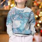 Aotearoa Maori Koru Curves Kid Ugly Christmas Sweater Aqua Paua Shell