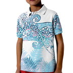 Aotearoa Maori Koru Curves Kid Polo Shirt Aqua Paua Shell