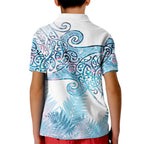 Aotearoa Maori Koru Curves Kid Polo Shirt Aqua Paua Shell
