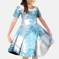 Aotearoa Maori Koru Curves Kid Short Sleeve Dress Aqua Paua Shell