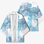 Aotearoa Maori Koru Curves Kimono Aqua Paua Shell