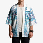 Aotearoa Maori Koru Curves Kimono Aqua Paua Shell