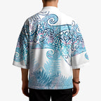 Aotearoa Maori Koru Curves Kimono Aqua Paua Shell