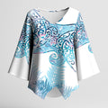 Aotearoa Maori Koru Curves Kimono Sleeve Blouse Aqua Paua Shell