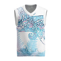 Aotearoa Maori Koru Curves Christmas Knitted V-Neck Vest Aqua Paua Shell