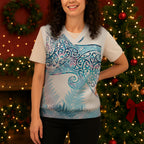 Aotearoa Maori Koru Curves Christmas Knitted V-Neck Vest Aqua Paua Shell