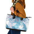 Aotearoa Maori Koru Curves Leather Tote Bag Aqua Paua Shell