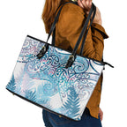 Aotearoa Maori Koru Curves Leather Tote Bag Aqua Paua Shell
