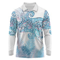 Aotearoa Maori Koru Curves Long Sleeve Polo Shirt Aqua Paua Shell