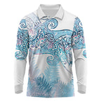 Aotearoa Maori Koru Curves Long Sleeve Polo Shirt Aqua Paua Shell