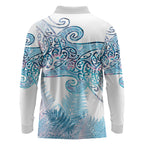 Aotearoa Maori Koru Curves Long Sleeve Polo Shirt Aqua Paua Shell