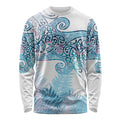 Aotearoa Maori Koru Curves Long Sleeve Shirt Aqua Paua Shell