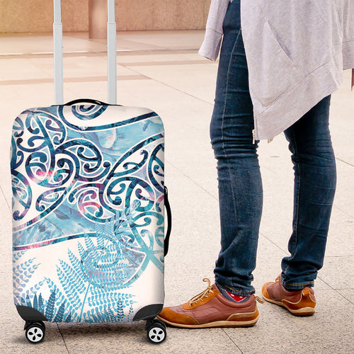 Aotearoa Maori Koru Curves Luggage Cover Aqua Paua Shell