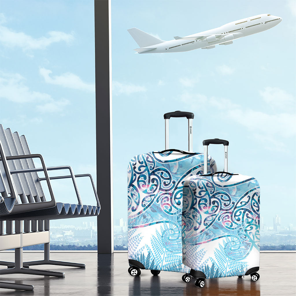Aotearoa Maori Koru Curves Luggage Cover Aqua Paua Shell