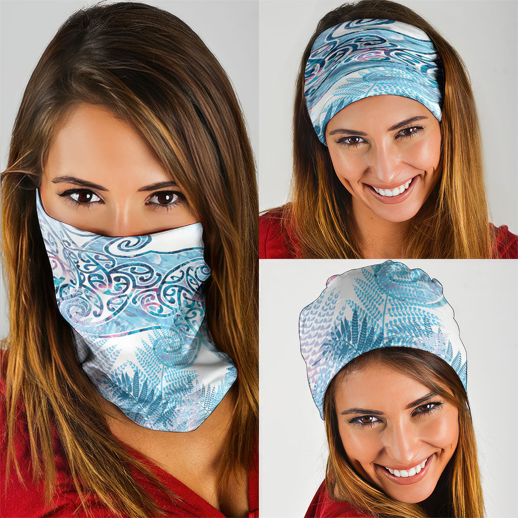 Aotearoa Maori Koru Curves Neck Gaiter Aqua Paua Shell