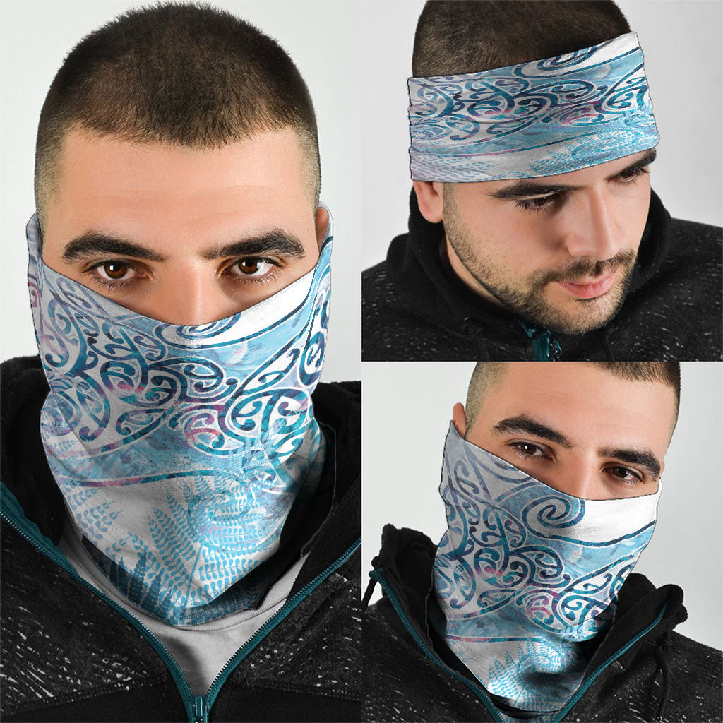 Aotearoa Maori Koru Curves Neck Gaiter Aqua Paua Shell