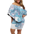 Aotearoa Maori Koru Curves Off Shoulder Short Dress Aqua Paua Shell