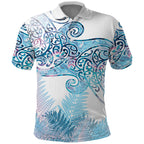 Aotearoa Maori Koru Curves Polo Shirt Aqua Paua Shell