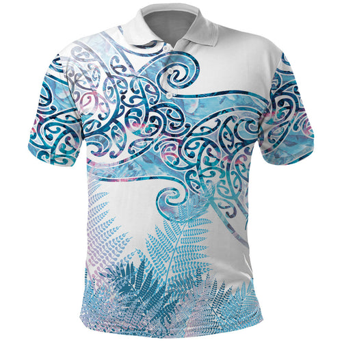 Aotearoa Maori Koru Curves Polo Shirt Aqua Paua Shell