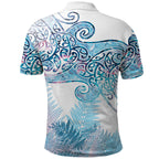 Aotearoa Maori Koru Curves Polo Shirt Aqua Paua Shell