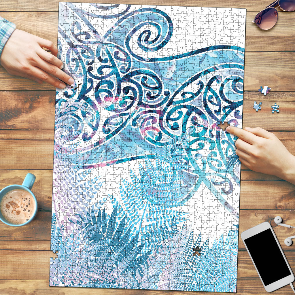 Aotearoa Maori Koru Curves Puzzle Aqua Paua Shell