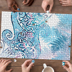 Aotearoa Maori Koru Curves Puzzle Aqua Paua Shell