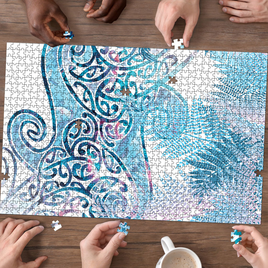 Aotearoa Maori Koru Curves Puzzle Aqua Paua Shell