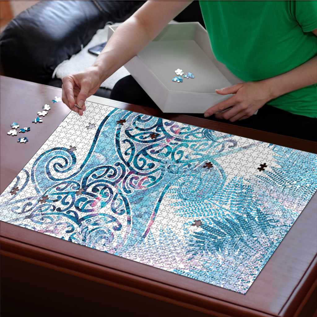 Aotearoa Maori Koru Curves Puzzle Aqua Paua Shell