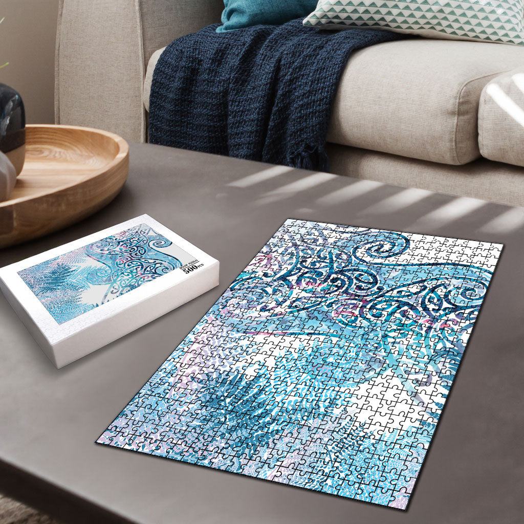Aotearoa Maori Koru Curves Puzzle Aqua Paua Shell