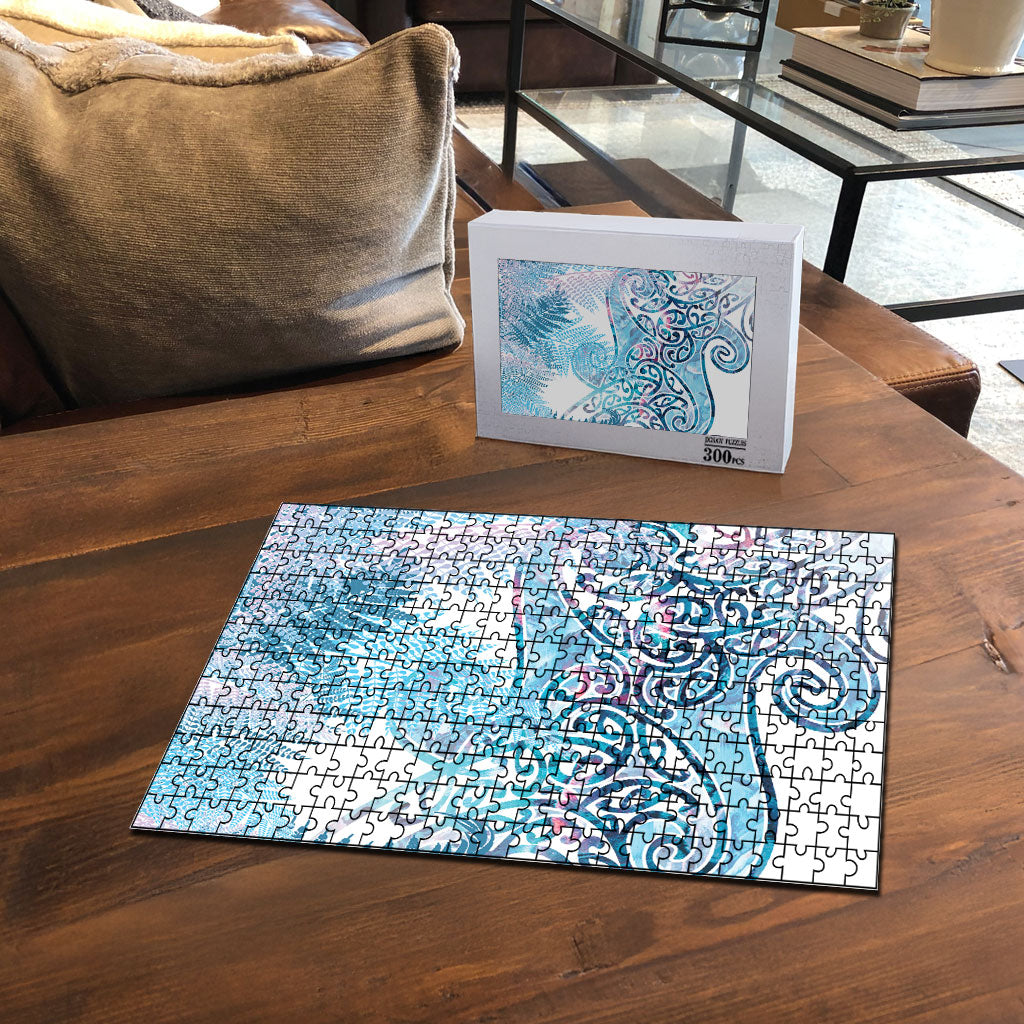 Aotearoa Maori Koru Curves Puzzle Aqua Paua Shell