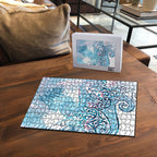 Aotearoa Maori Koru Curves Puzzle Aqua Paua Shell