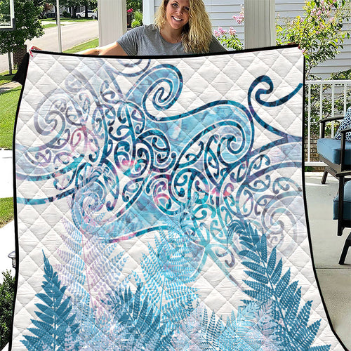 Aotearoa Maori Koru Curves Quilt Aqua Paua Shell