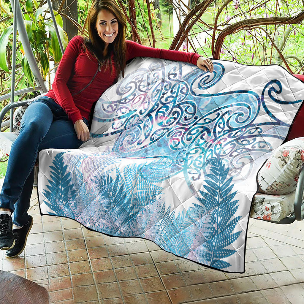 Aotearoa Maori Koru Curves Quilt Aqua Paua Shell