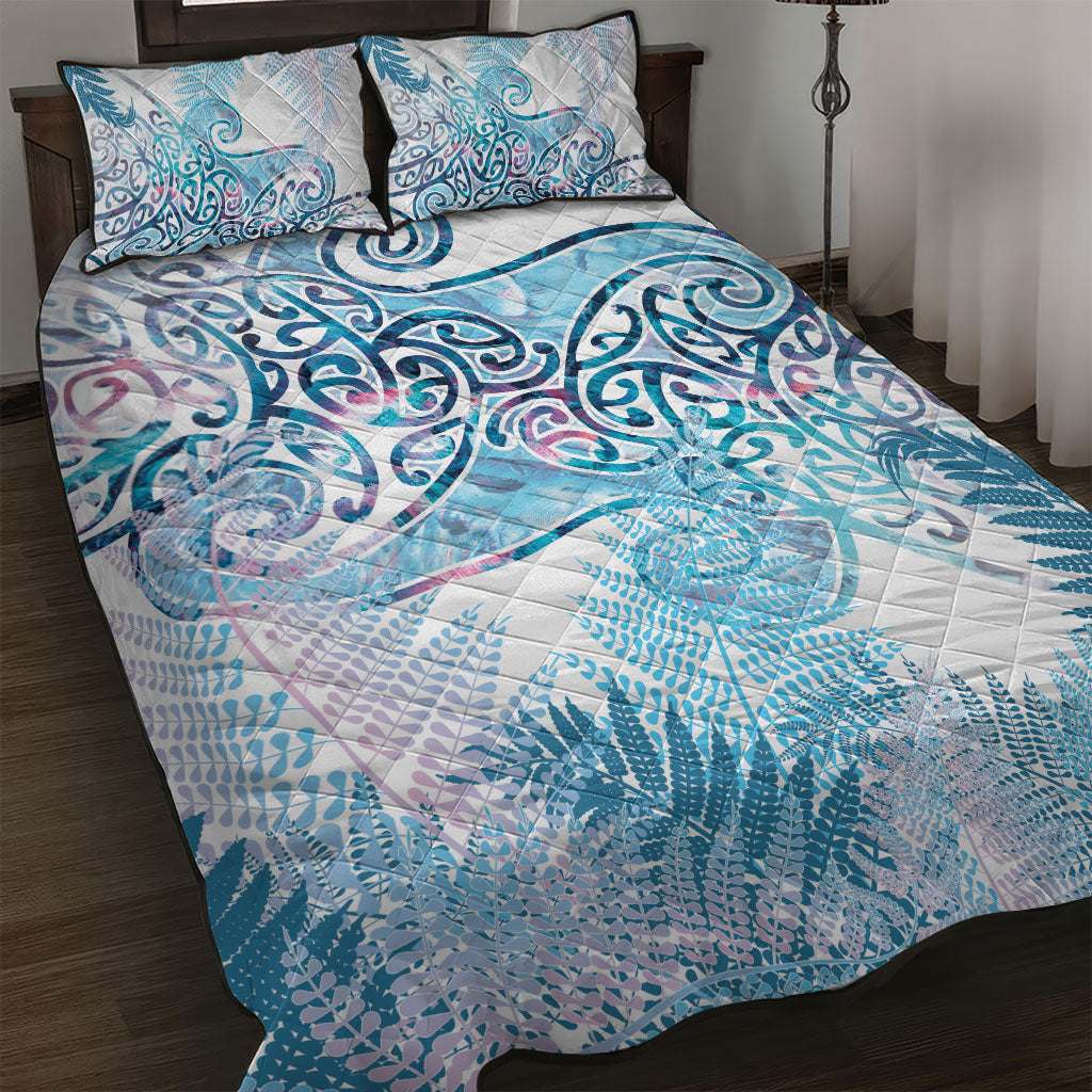 Aotearoa Maori Koru Curves Quilt Bed Set Aqua Paua Shell